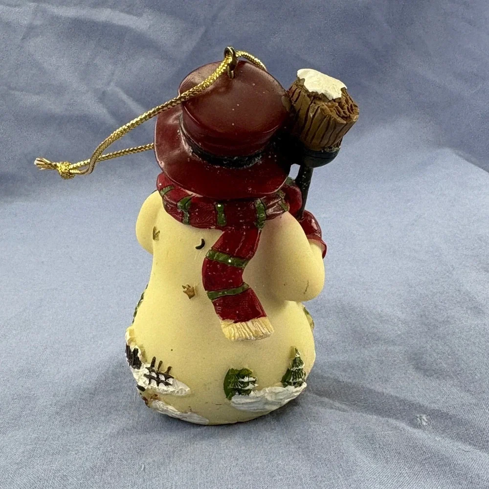 Home Interiors Snowman Ornament 54060 Red Hat Tree Broom Christmas Figurine Vtg